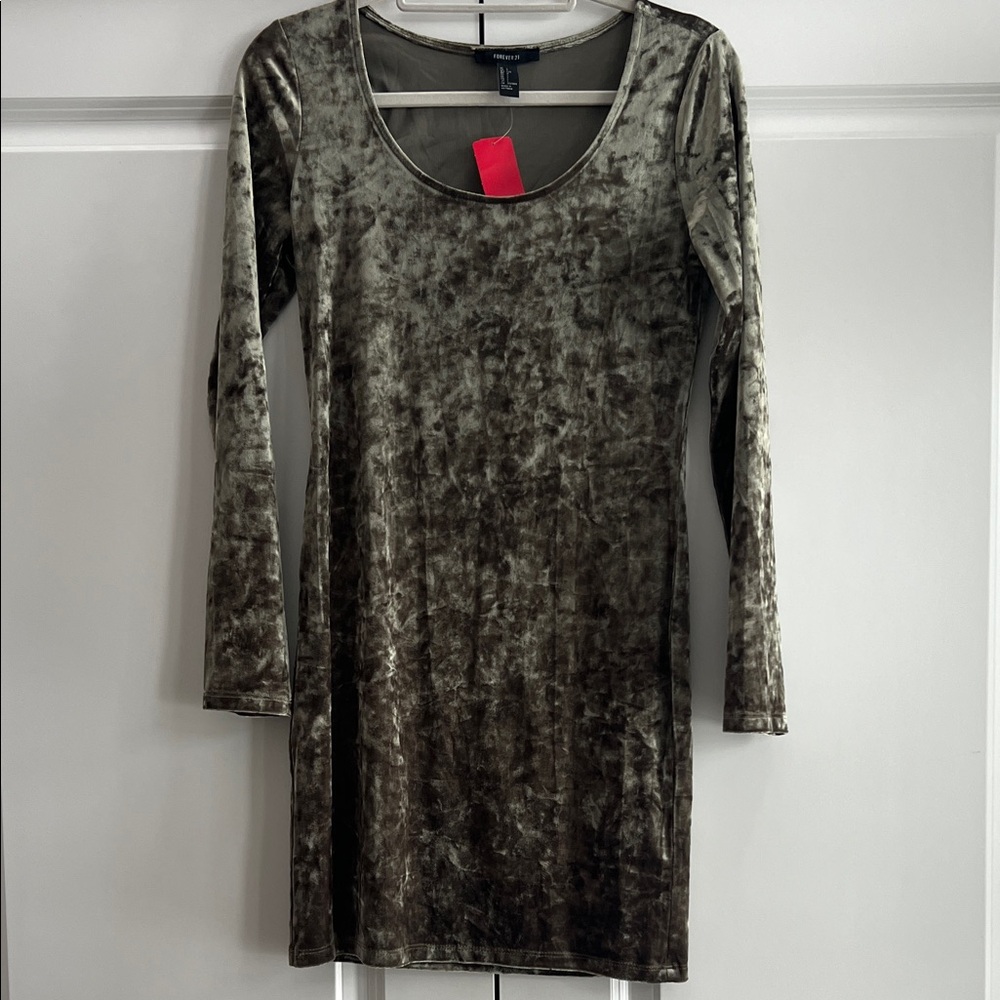 Forever 21 Olive Velvet Long Sleeve Dress